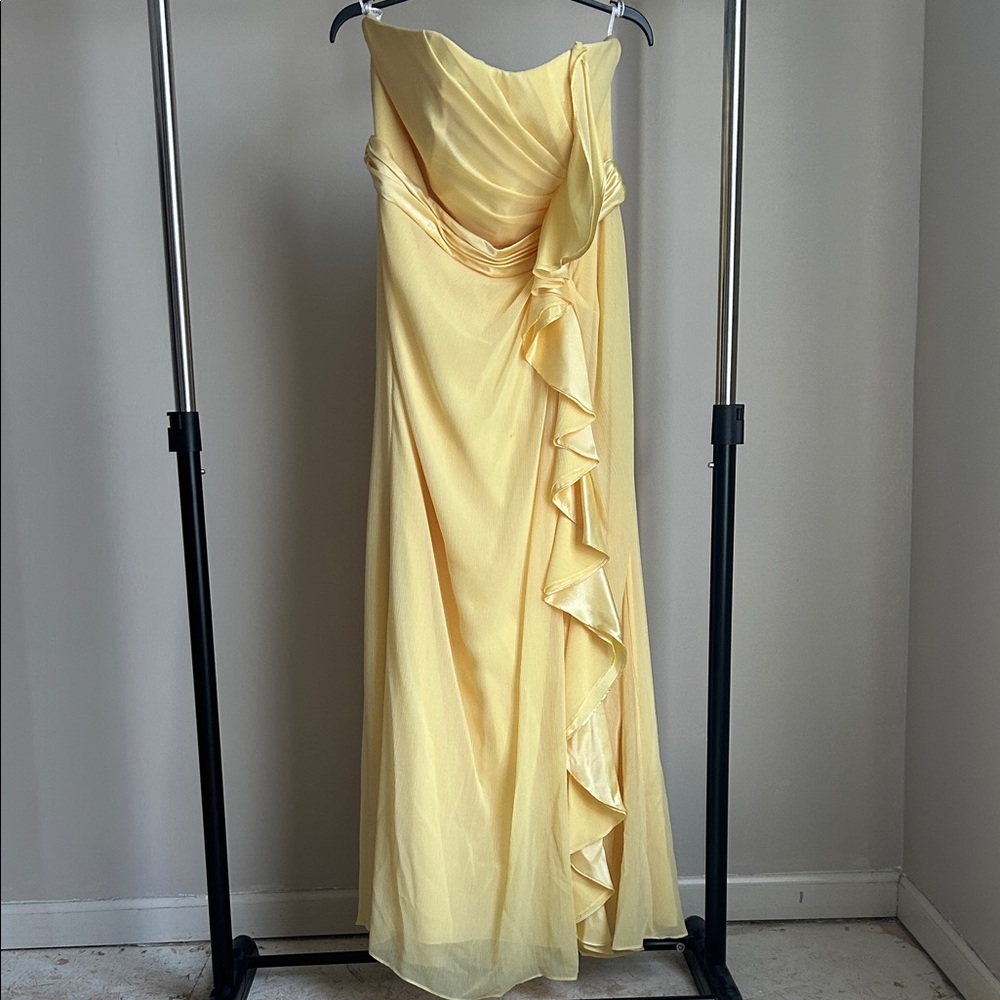David's Bridal Strapless Yellow Gown